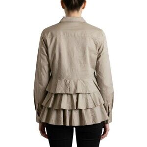 Anthropologie Ro & De Shirt Womens Medium Beige Ruffle Back Collar Button Up NWT
